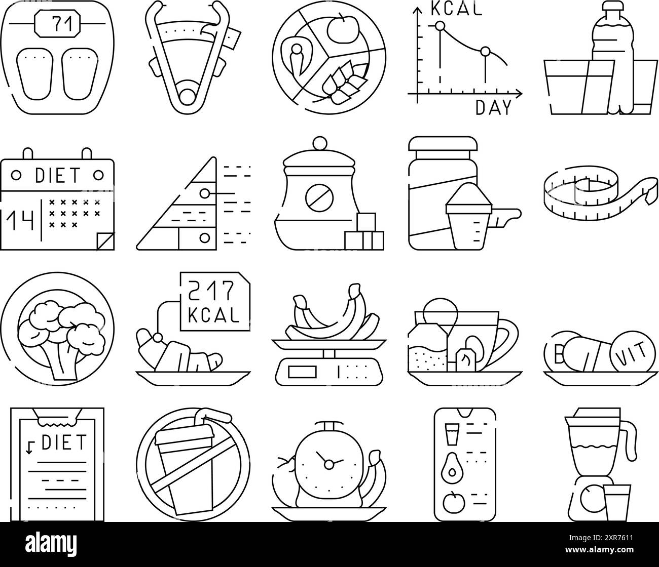 Les produits diététiques et les icônes de la collection d'outils définissent le vecteur Illustration de Vecteur