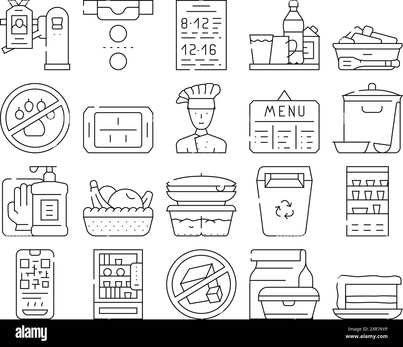 École Canteen Menu Collection icônes Set Vector Illustration de Vecteur