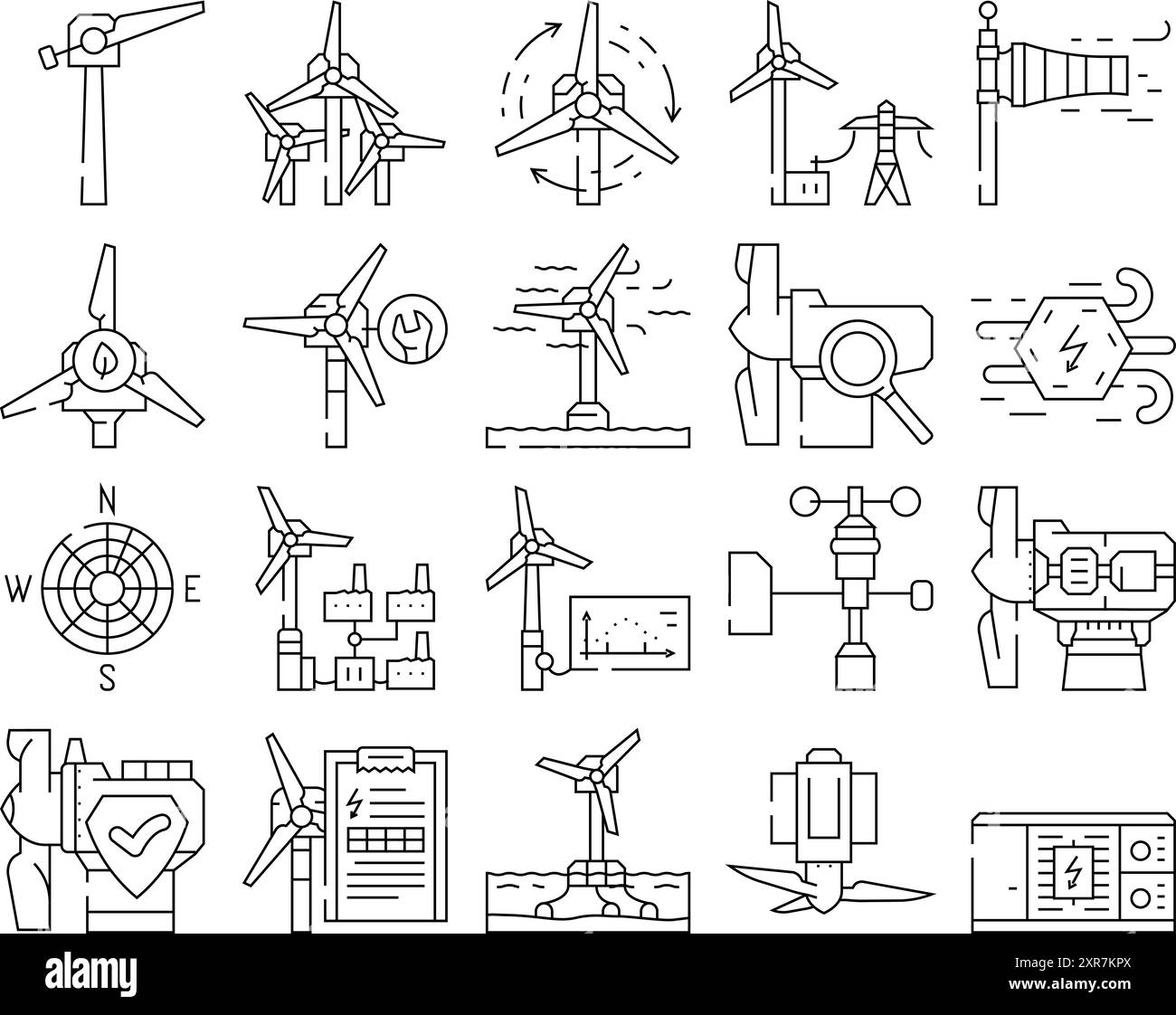 vecteur défini d'icônes de turbine d'énergie éolienne Illustration de Vecteur