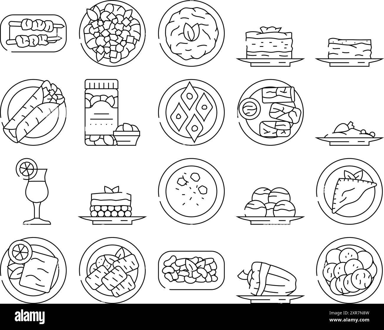 vecteur d'ensemble d'icônes de salade de nourriture de cuisine grecque Illustration de Vecteur