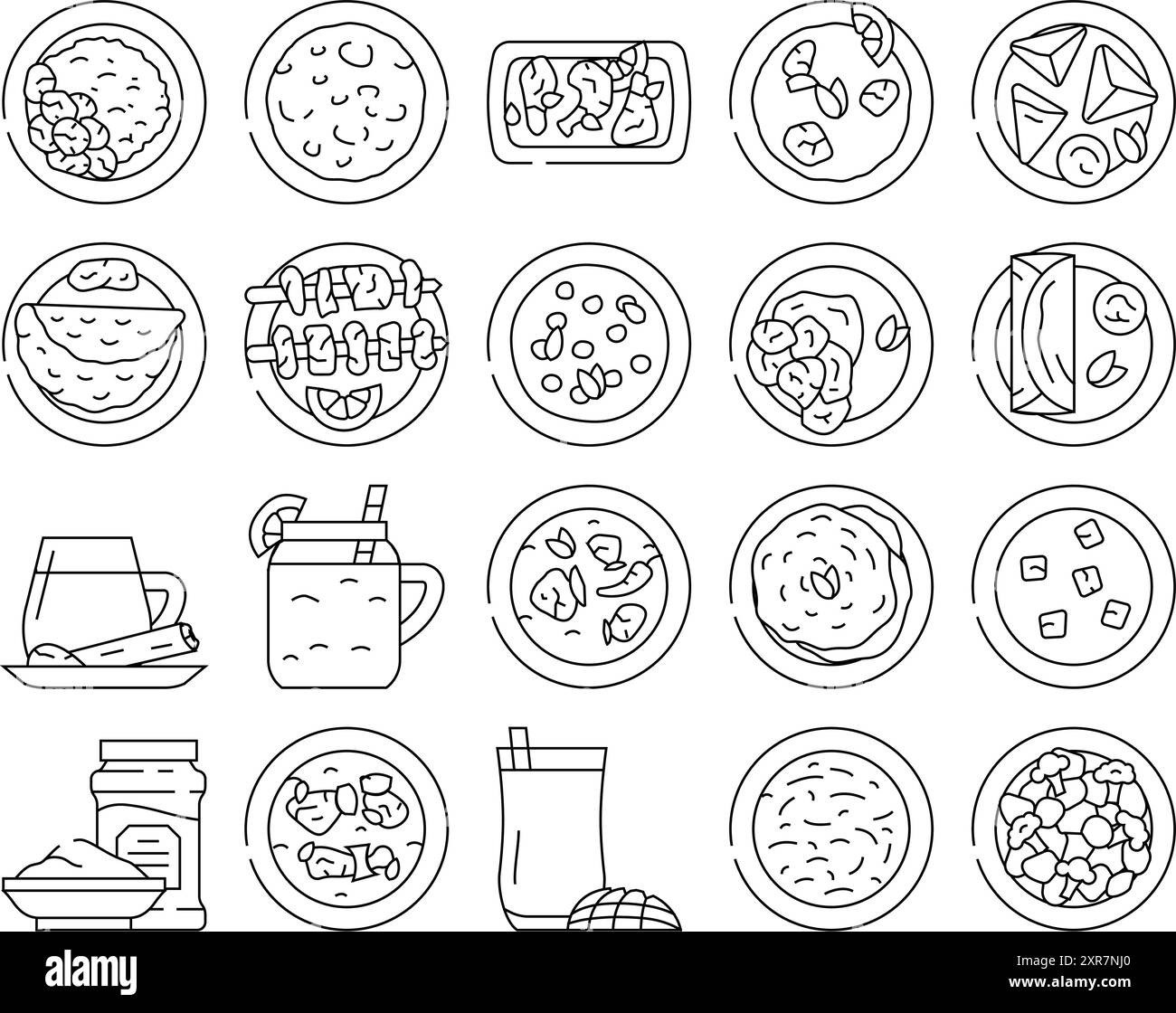 vecteur de jeu d'icônes de poulet de nourriture de curry de cuisine indienne Illustration de Vecteur