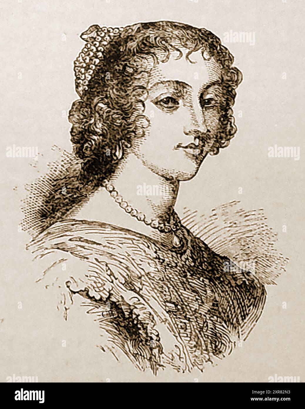 Un vieux portrait d'Henrietta Maria / Henriette Marie de France, reine du roi Charles Ier d'Angleterre, d'Écosse et d'Irlande. (1609 – 1669). Bien qu'elle n'ait pas été couronnée, elle était officiellement connue en Angleterre sous le nom de Queen Mary - un vieux portrait d'Henrietta Maria / Henriette Marie de France, reine du roi Charles Ier d'Angleterre, d'Écosse et d'Irlande. (1609-1669). Elle était connue officiellement en Angleterre sous le nom de Queen Mary - Banque D'Images