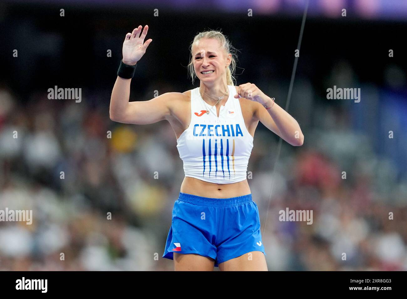 Paris, France. 07 août 2024. PARIS, FRANCE - 7 AOÛT : Amélie Svabikova de Tchéquie lors de la finale de la voûte à la perche féminine le jour 12 des Jeux Olympiques de Paris 2024 au stade de France le 7 août 2024 à Paris, France. (Daniela Porcelli/SPP) crédit : SPP Sport Press photo. /Alamy Live News Banque D'Images