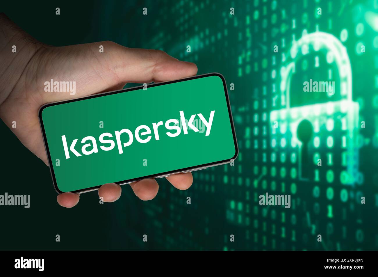 Kaspersky Lab - fournisseur antivirus affiché sur l'appareil mobile Banque D'Images