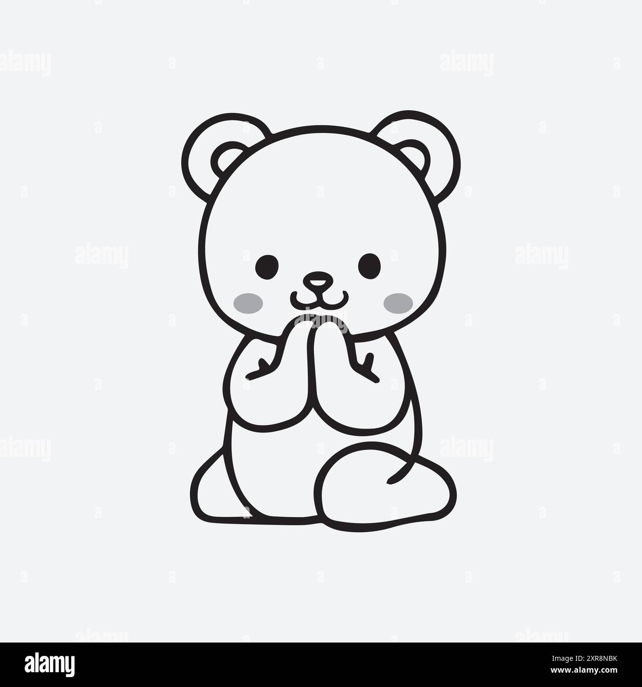 Vecteur isolé mignon dessin animé assis bébé chat sauvage Cub incolore noir et blanc ligne de contour facile dessin Illustration de Vecteur