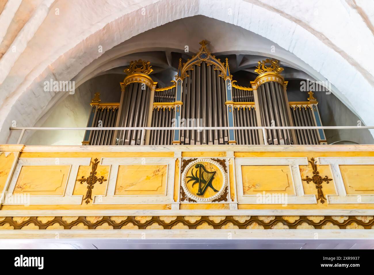 Orgue à tuyaux à l'église Lawrence's Church (constituée Laurentii), Söderköping, Östergötland, Suède Banque D'Images
