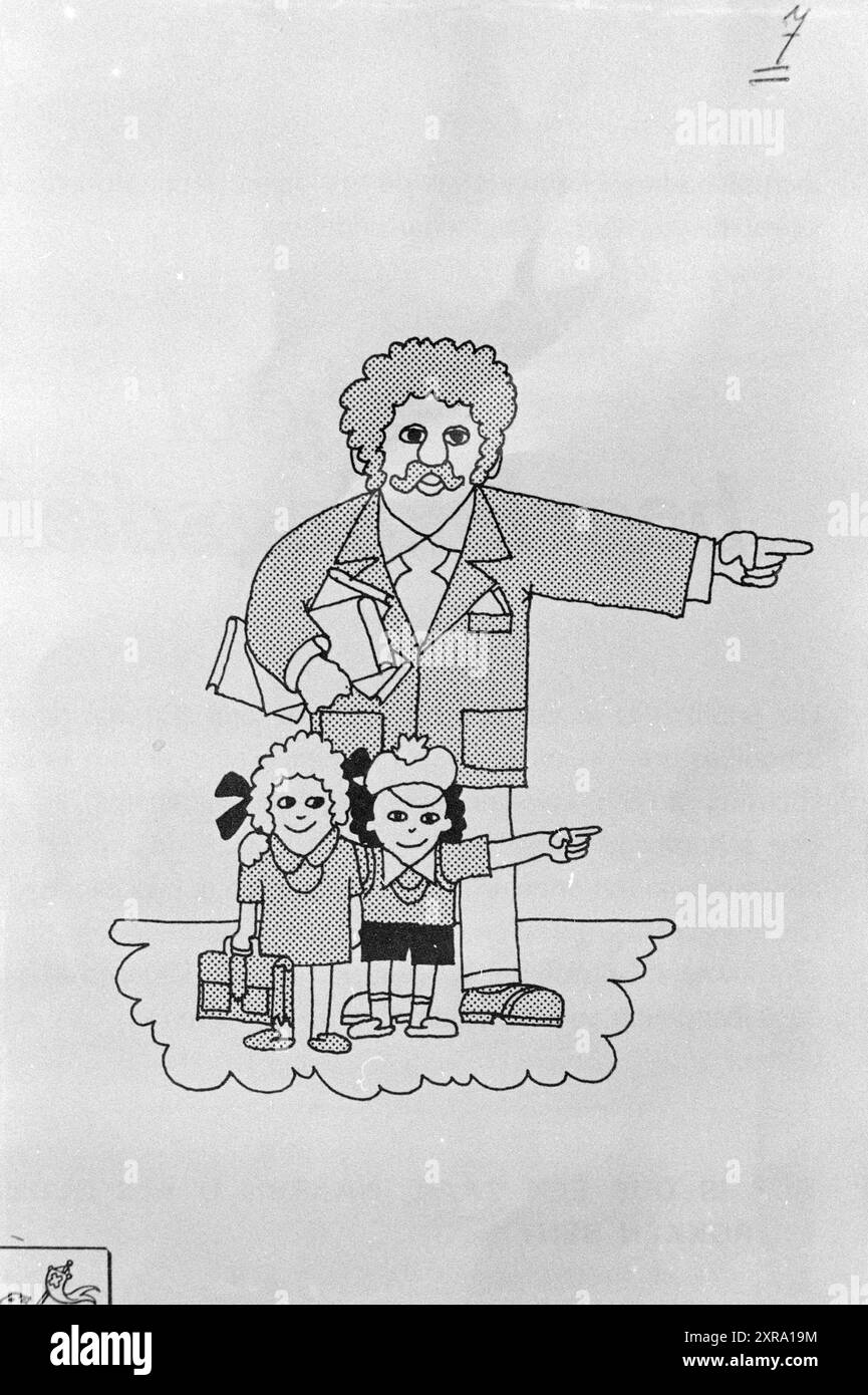 Personnage de dessin animé homme avec deux enfants, 00-05-1972, Whizgle Dutch News : des images historiques sur mesure pour l'avenir. Explorez le passé néerlandais avec des perspectives modernes grâce à des images d'agences néerlandaises. Concilier les événements d'hier avec les perspectives de demain. Embarquez pour un voyage intemporel avec des histoires qui façonnent notre avenir. Banque D'Images