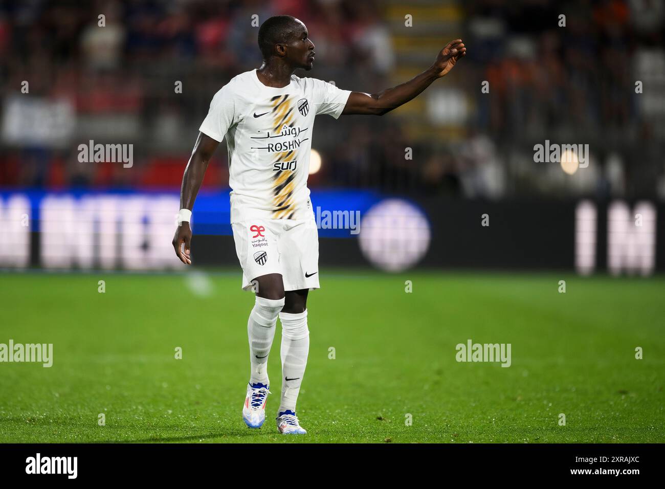 Monza, Italie. 7 août 2024. Moussa Diaby d'Al Ittihad fait des gestes lors du match amical entre le FC Internazionale et Al Ittihad. Crédit : Nicolò Campo/Alamy Live News Banque D'Images