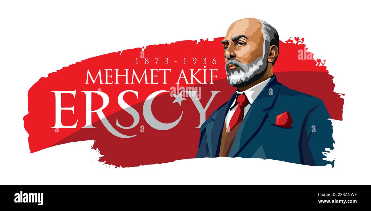 Mehmet Akif Ersoy (1873-1936) poète, auteur, universitaire et député turc.Illustration vectorielle. Illustration de Vecteur