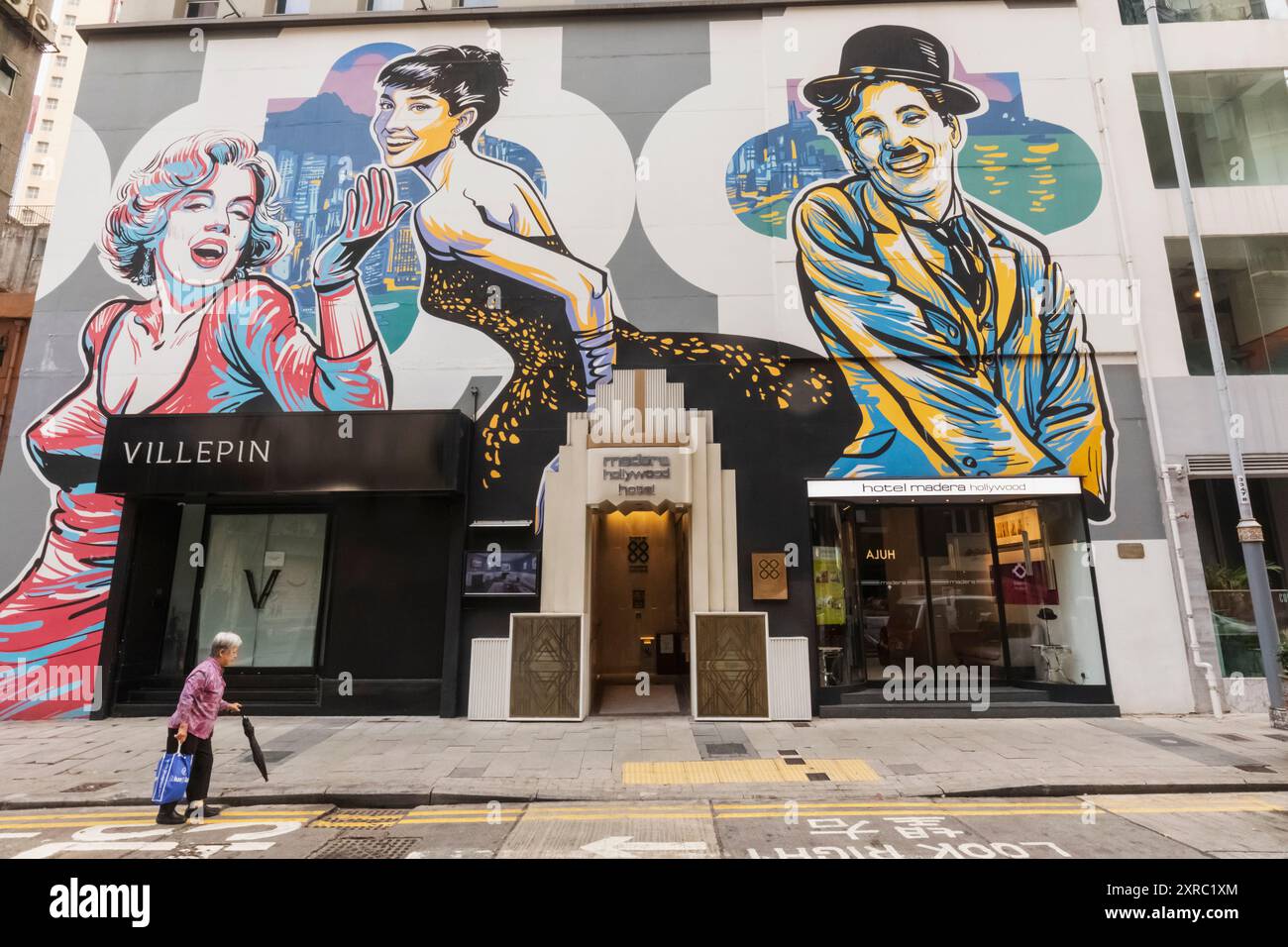 Chine, Hong Kong, Hong Kong Island, Soho, Hollywood Road, hôtel Hollywood avec peintures murales de Hollywood Filmstars Banque D'Images