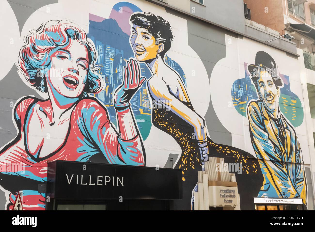 Chine, Hong Kong, Hong Kong Island, Soho, Hollywood Road, hôtel Hollywood avec peintures murales de Hollywood Filmstars Banque D'Images