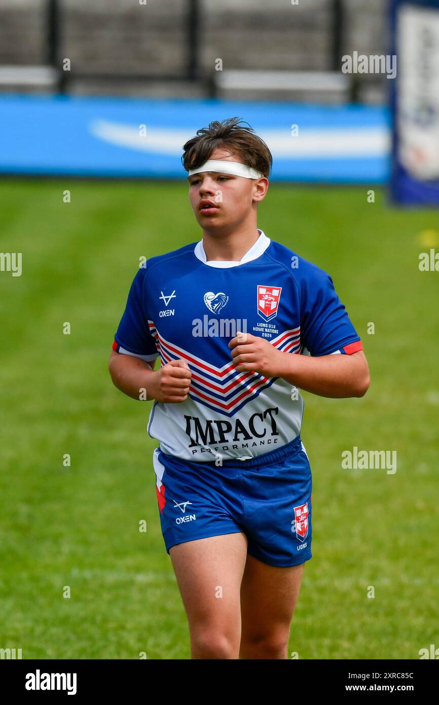 Neath, pays de Galles. 3 août 2024. Junior Redmond of England Community Lions lors de l'échauffement avant le match du championnat des quatre Nations de Rugby League des moins de 16 ans entre le pays de Galles et les England Community Lions au Lextan Gnoll à Neath, au pays de Galles, au Royaume-Uni, le 3 août 2024. Crédit : Duncan Thomas/Majestic Media. Banque D'Images