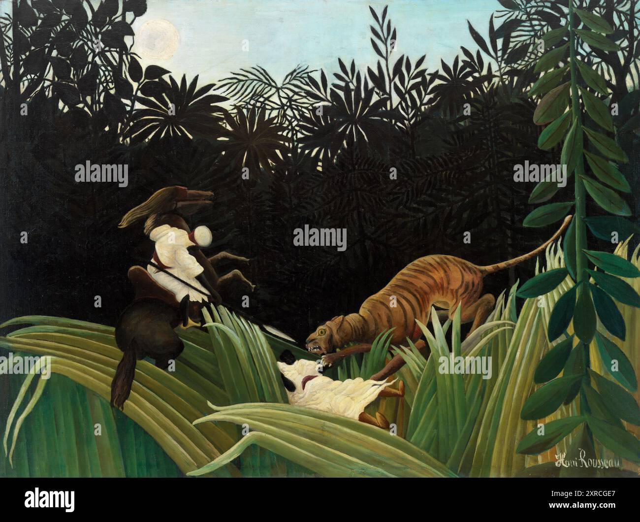 Éclaireurs attaqués par un tigre. Henri Rousseau. 1904. Banque D'Images