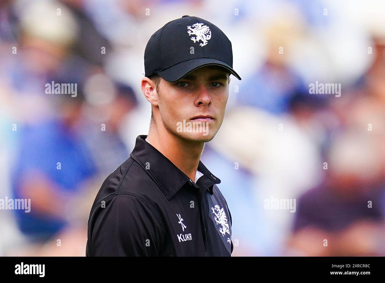 Taunton, Royaume-Uni, 9 août 2024. Archie Vaughan de Somerset lors du match de la Metro Bank One-Day Cup entre le Somerset et le Worcestershire. Crédit : Robbie Stephenson/Somerset Cricket/Alamy Live News Banque D'Images