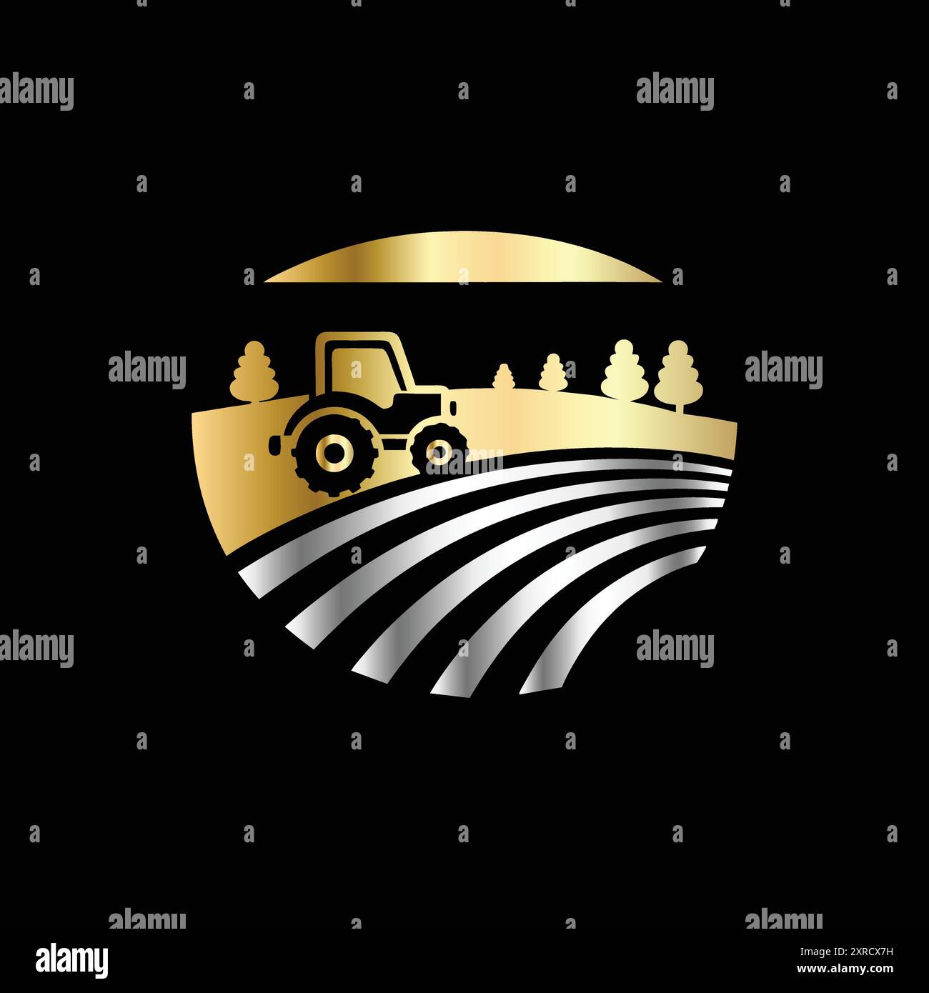 Modèle de logo agricole. Tracteur et champ. Illustration vectorielle. Illustration de Vecteur