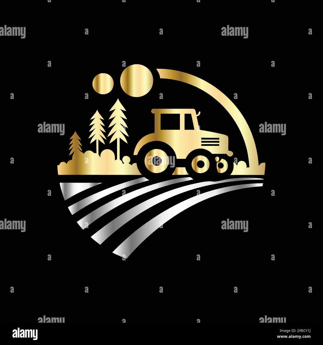 Modèle de logo agricole. Tracteur et champ. Illustration vectorielle. Illustration de Vecteur