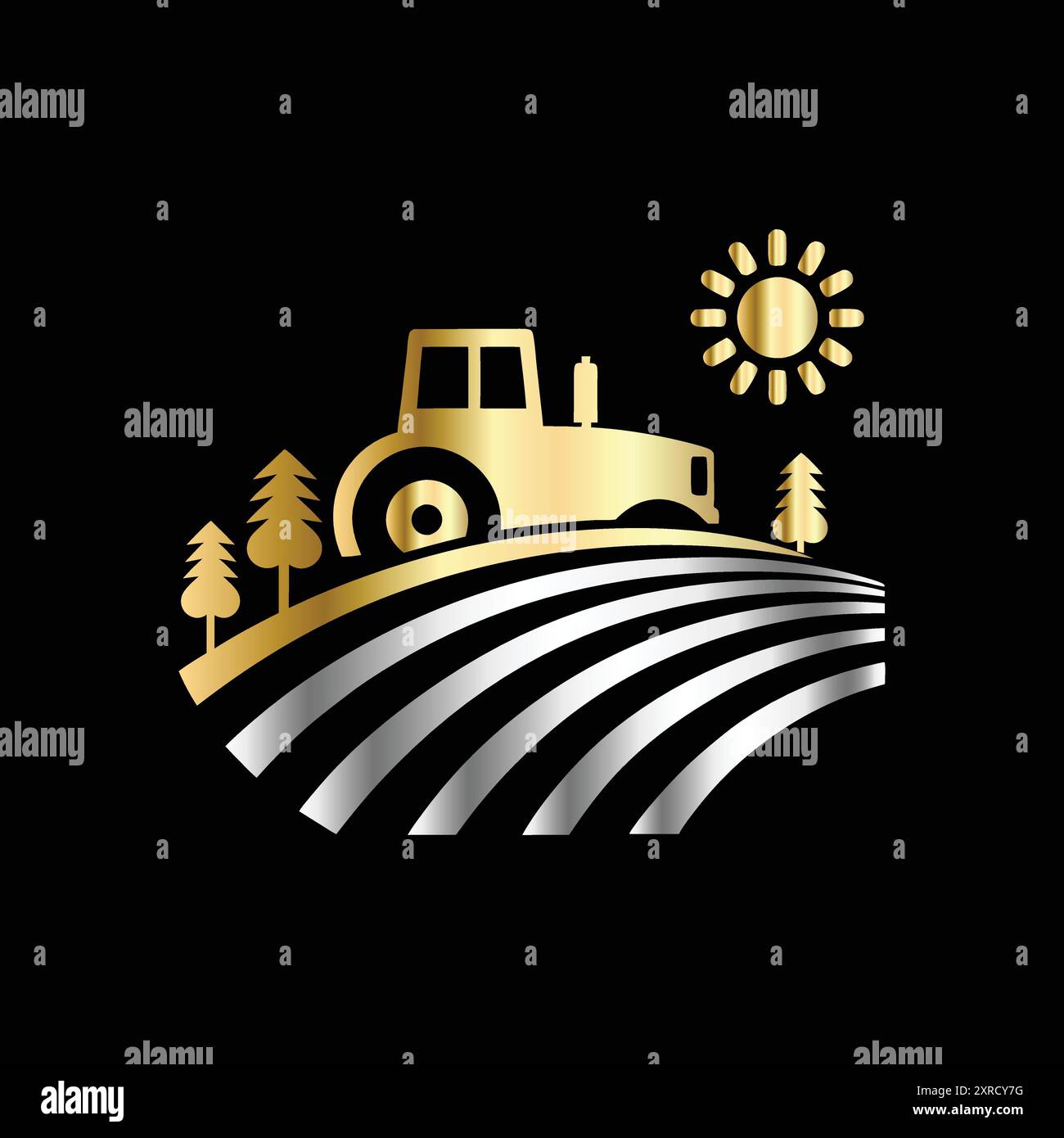 Modèle de logo agricole. Tracteur et champ. Illustration vectorielle. Illustration de Vecteur