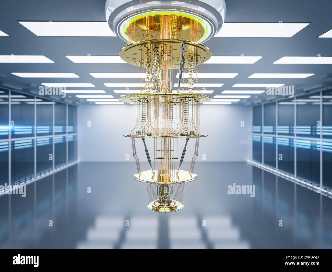 réseau de serveur quantique de rendu 3d avec machine informatique quantique dans la salle des serveurs Banque D'Images