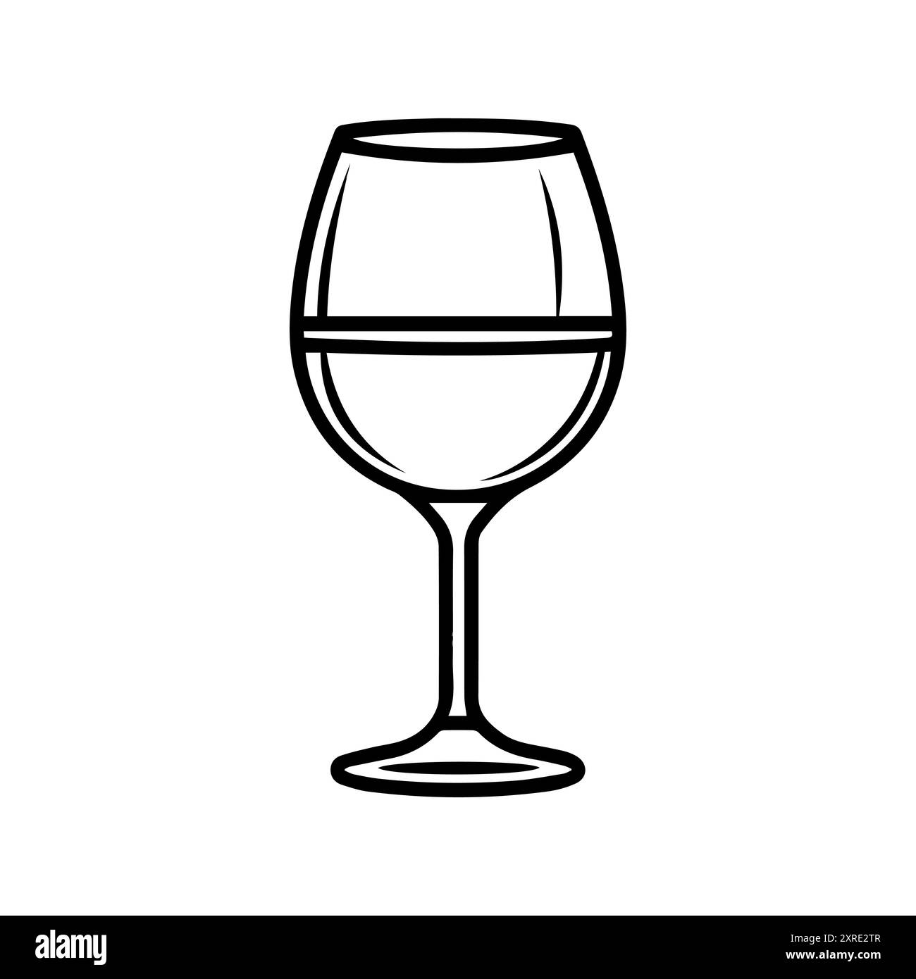 Icône de verre à vin ou symbole de ligne moderne. Dessin au trait vectoriel et conception d'icône avec contour audacieux. Noir et blanc Pixel Perfect symbole minimaliste isolé w Illustration de Vecteur