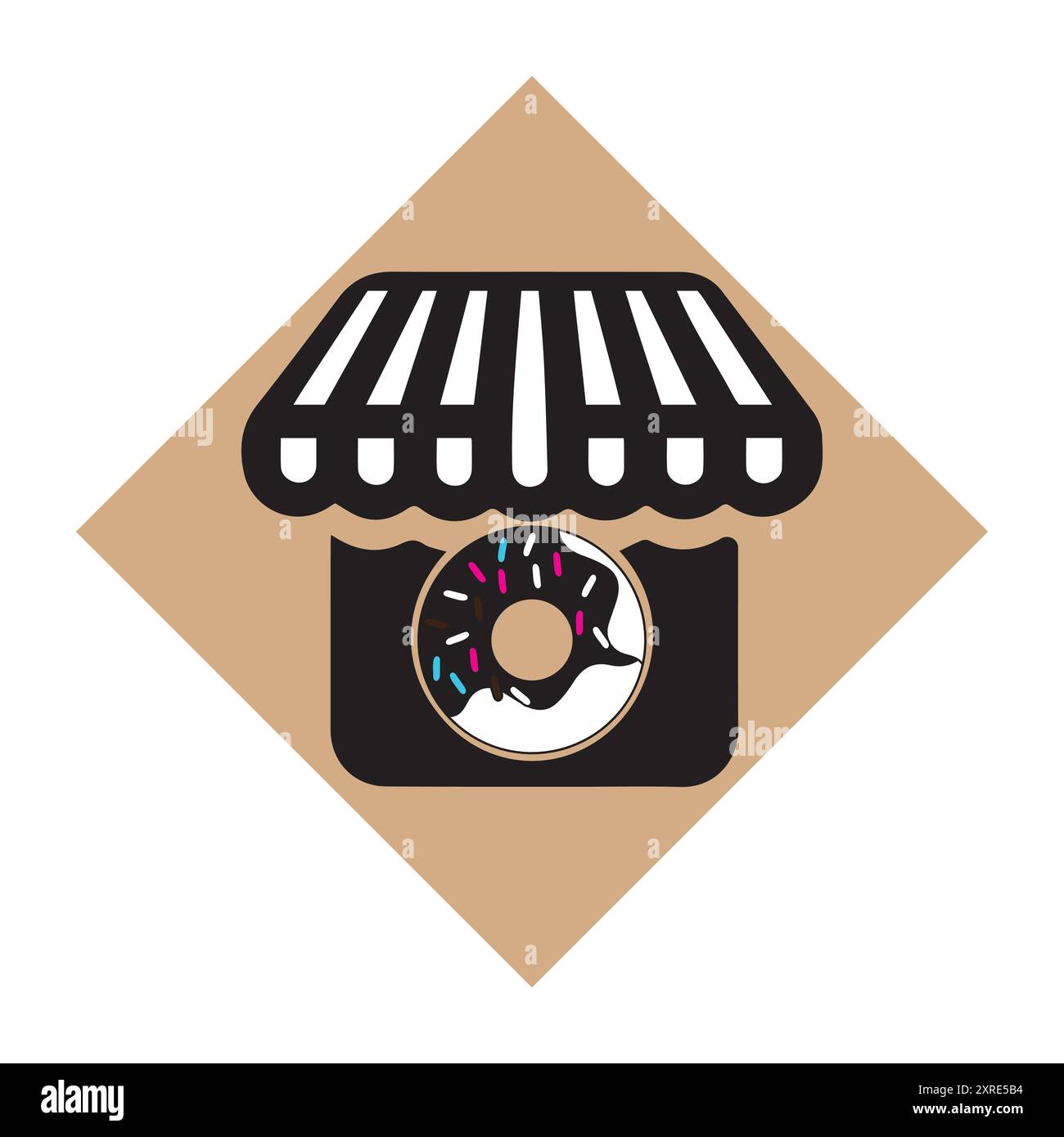Logo House Donut. Un logo minimaliste d'un beignet dans une vitrine, parfait pour les boulangeries, les boutiques de beignes ou les marques de desserts. Le noir et blanc Illustration de Vecteur