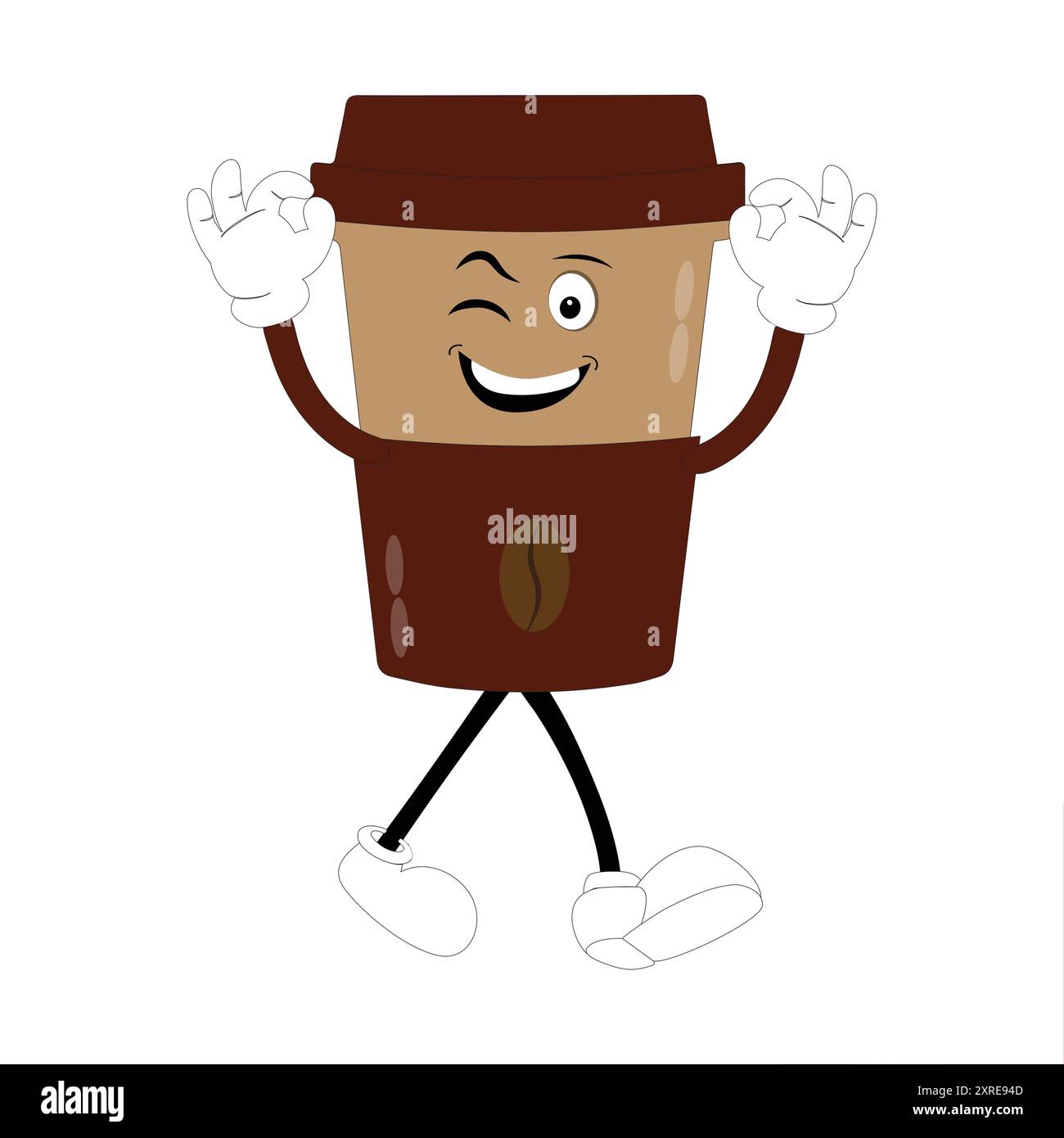 Smiling Coffee Cup Mascot logo, Un logo mascotte amusant d'une tasse de café souriante avec de la vapeur, idéal pour les cafés et les cafés à la recherche d'un amical Illustration de Vecteur