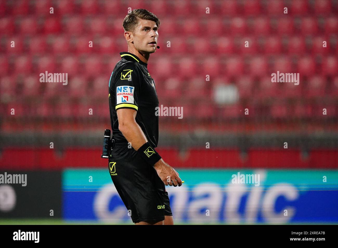 Monza, Italie. 9 août 2024. Francesco Cosso (arbitre) lors de la Coupe d'Italie, Coppa Italia 2025 match de football entre l'AC Monza et le FC Sudtirol le 9 août 2024 au stade U-Power de Monza, en Italie. Crédit : Luca Rossini/E-Mage/Alamy Live News Banque D'Images