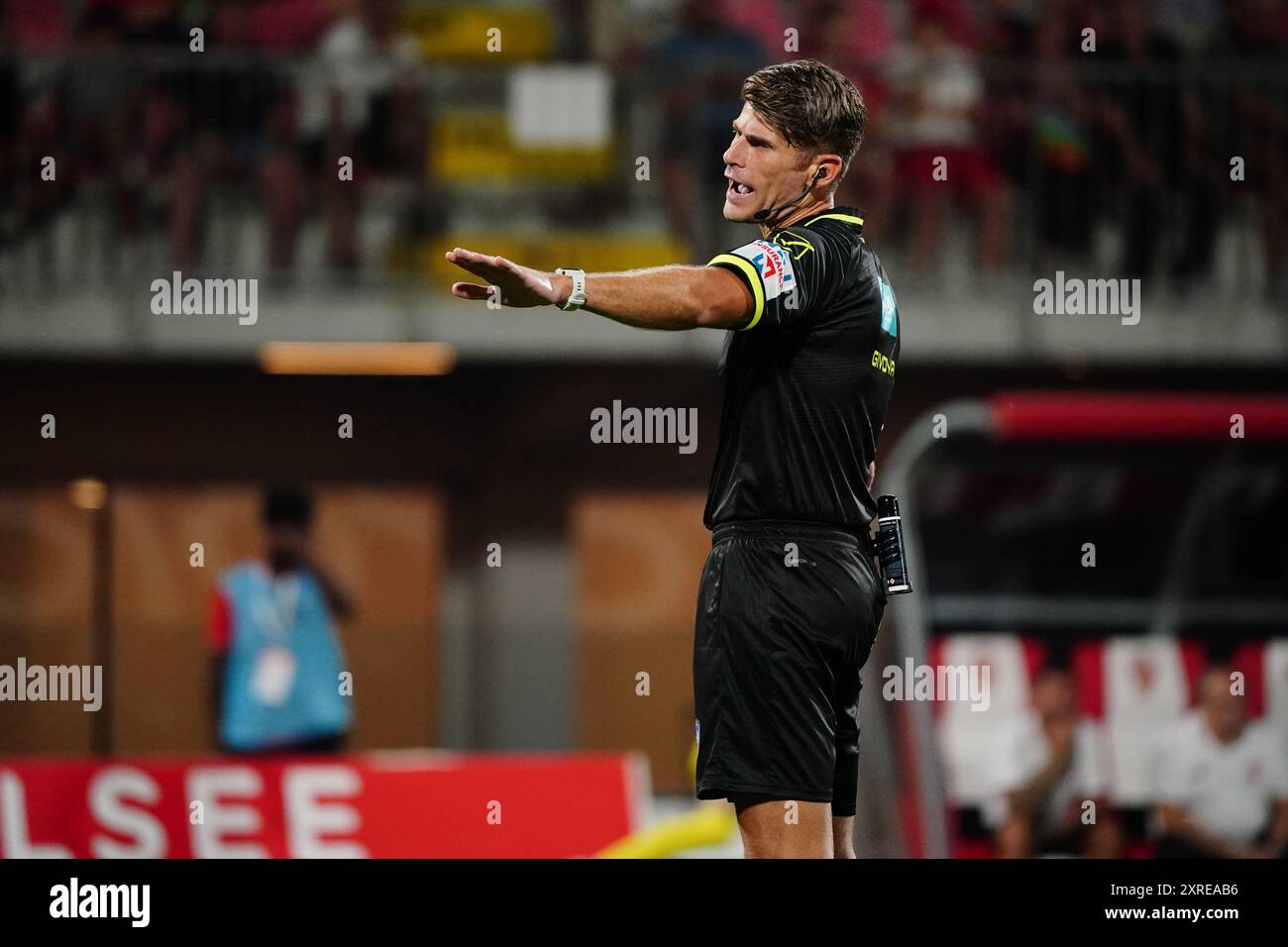 Monza, Italie. 9 août 2024. Francesco Cosso (arbitre) lors de la Coupe d'Italie, Coppa Italia 2025 match de football entre l'AC Monza et le FC Sudtirol le 9 août 2024 au stade U-Power de Monza, en Italie. Crédit : Luca Rossini/E-Mage/Alamy Live News Banque D'Images