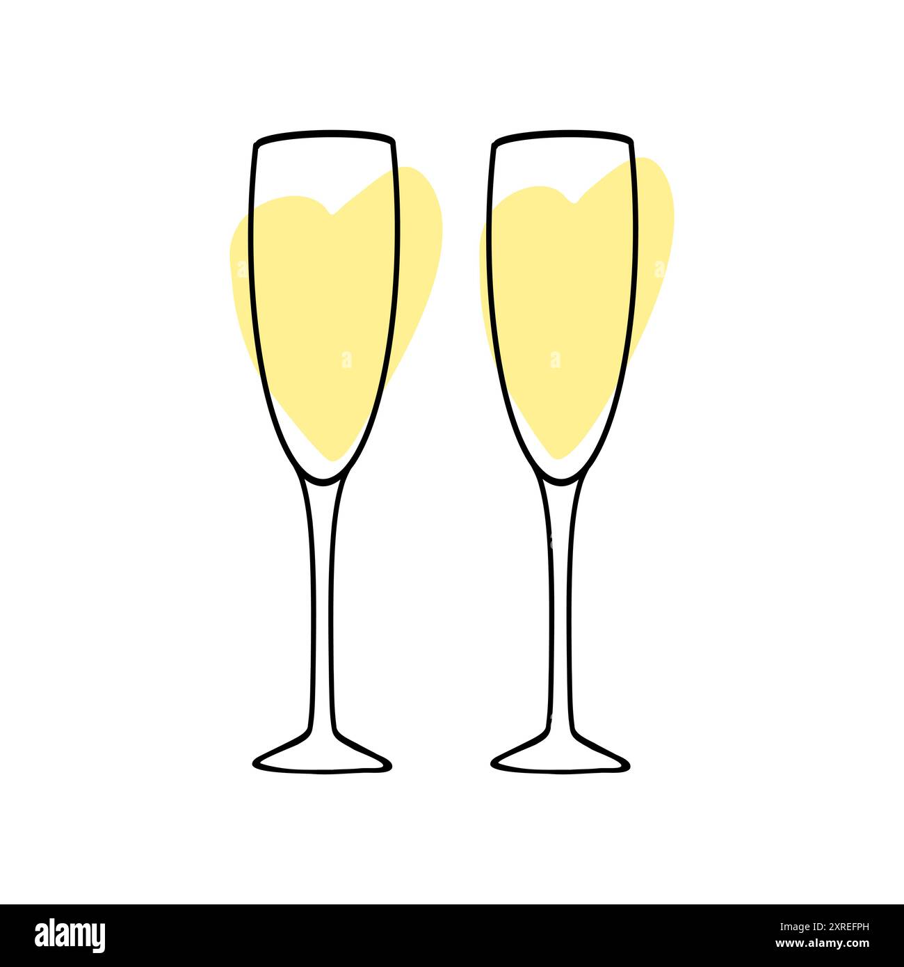 Deux flûtes à champagne élégantes remplies d'une boisson jaune, symbolisant la célébration et le romantisme Illustration de Vecteur
