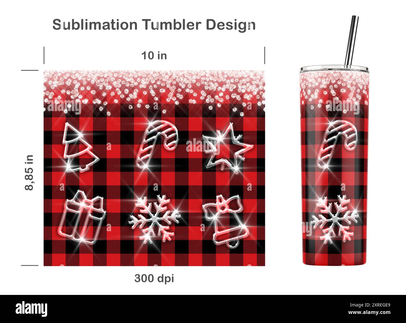 Motif de sublimation de Noël pour gobelet skinny de 20 oz. Illustration de sublimation. Sans couture d'un bord à l'autre. Emballage pour gobelet complet. Banque D'Images