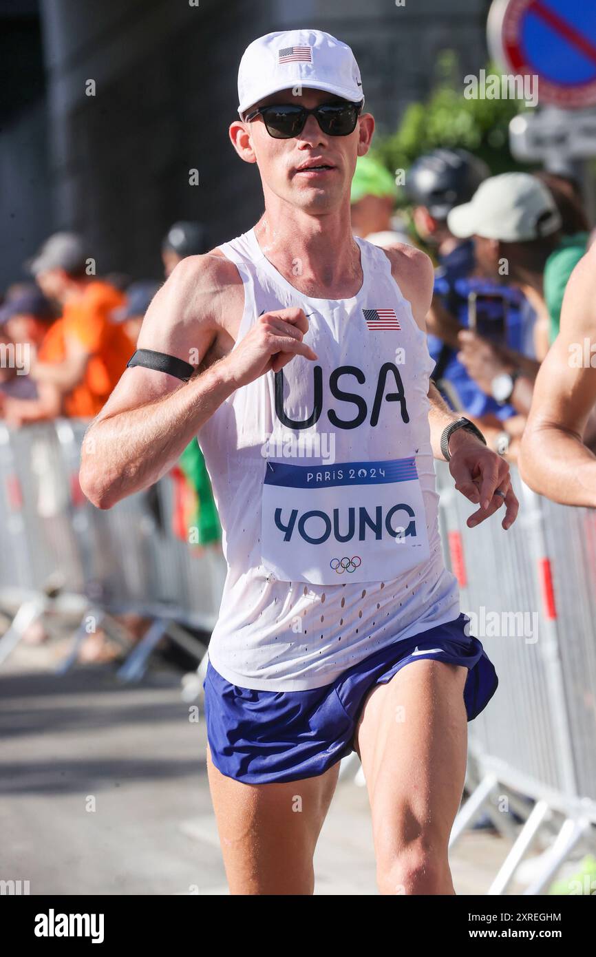 Paris, France. 10 août 2024. Clayton Young de Team USA court dans le marathon masculin des Jeux Olympiques d'été de Paris 2024 à Paris, France, le samedi 10 août 2024. Photo de Giancarlo ColomboUPI crédit : UPI/Alamy Live News Banque D'Images