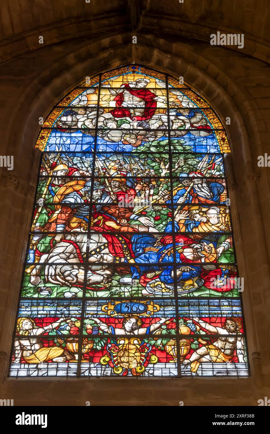La conversion de Saint Paul, vitrail, dans la chapelle Saint-James de Séville Cathédrale de Séville, Espagne. Banque D'Images
