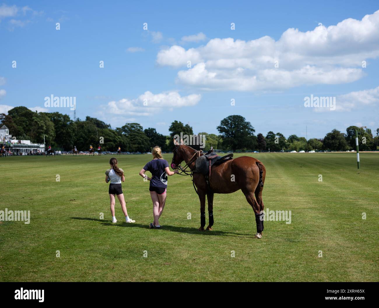 Spectateurs regardant un match de polo dans le Phoenix Park à Dublin, Irlande. Banque D'Images