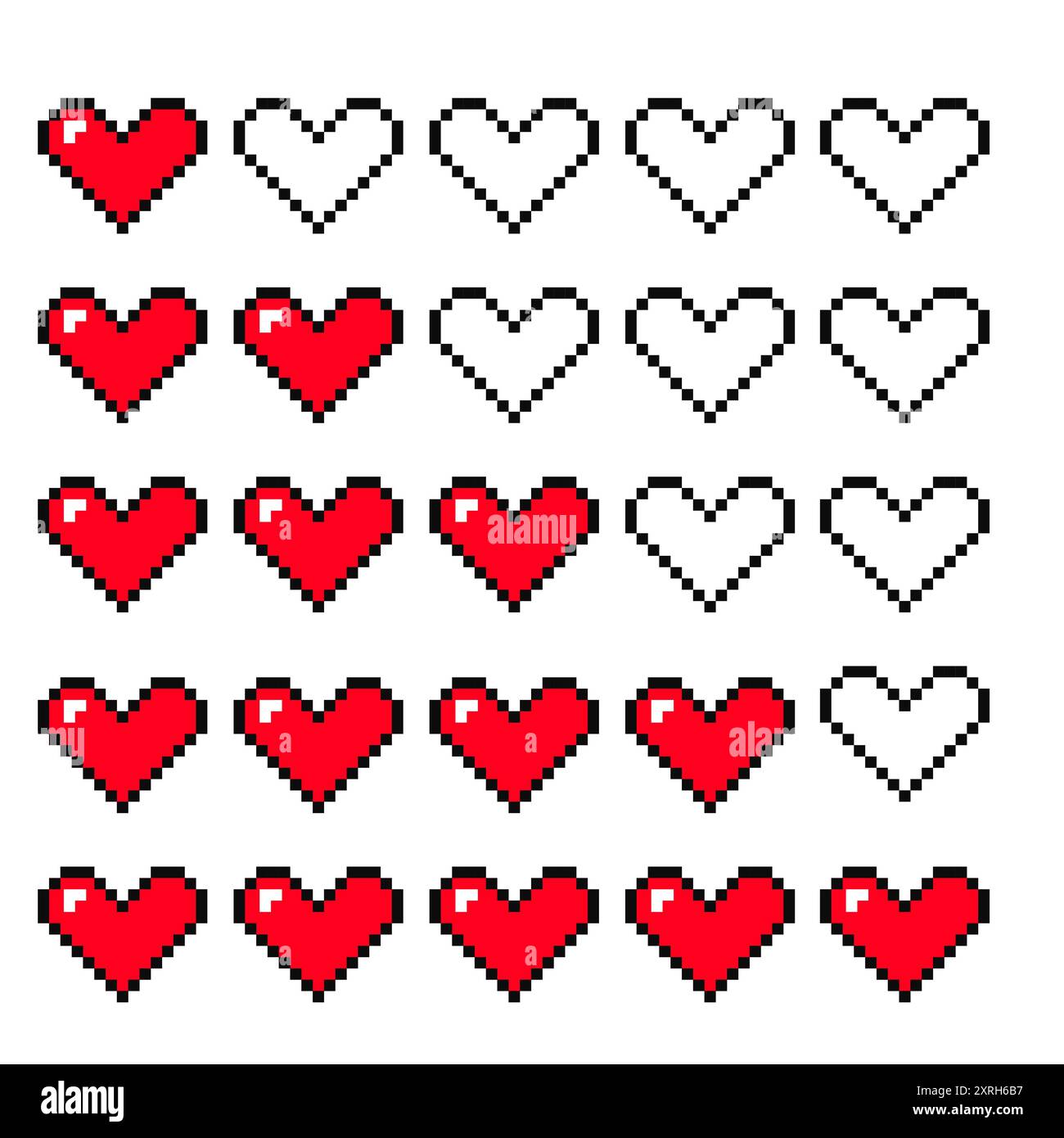 Pixel coeur 8 bits y2k rétro illustration de jeu. Signe de santé du joueur cardiaque. Graphique en pixels. Ambiance de 90 s esthétique. Illustration vectorielle Illustration de Vecteur