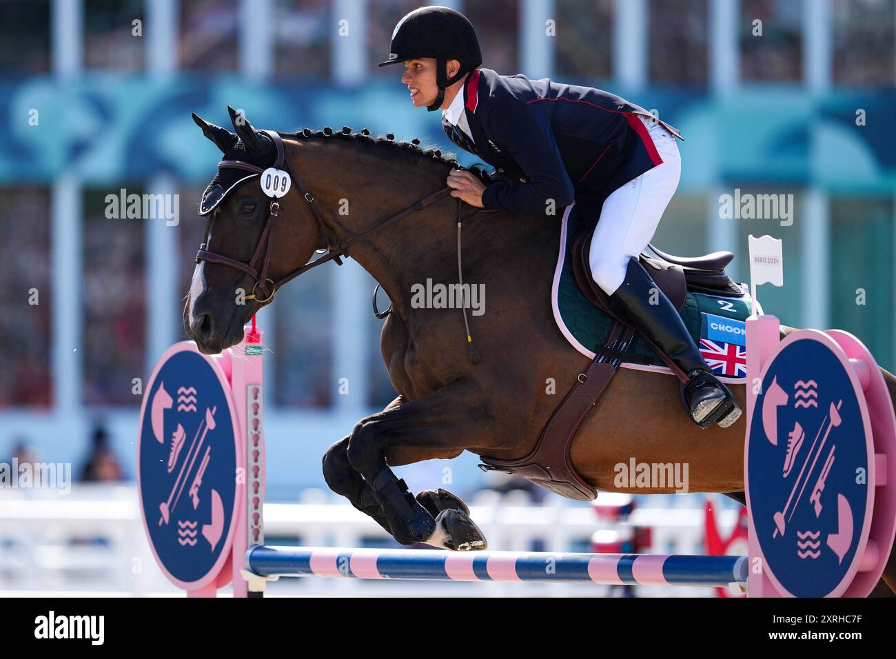 Paris, France. 10 août 2024. Joseph Choong, de Grande-Bretagne, participe au saut d'obstacles individuel, final, du pentathlon moderne aux Jeux Olympiques de Paris 2024 à Paris, France, le 10 août 2024. Crédit : Xu Chang/Xinhua/Alamy Live News Banque D'Images