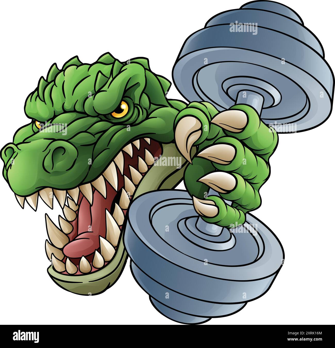 Mascotte de levage de poids crocodile Dinosaur Alligator Illustration de Vecteur