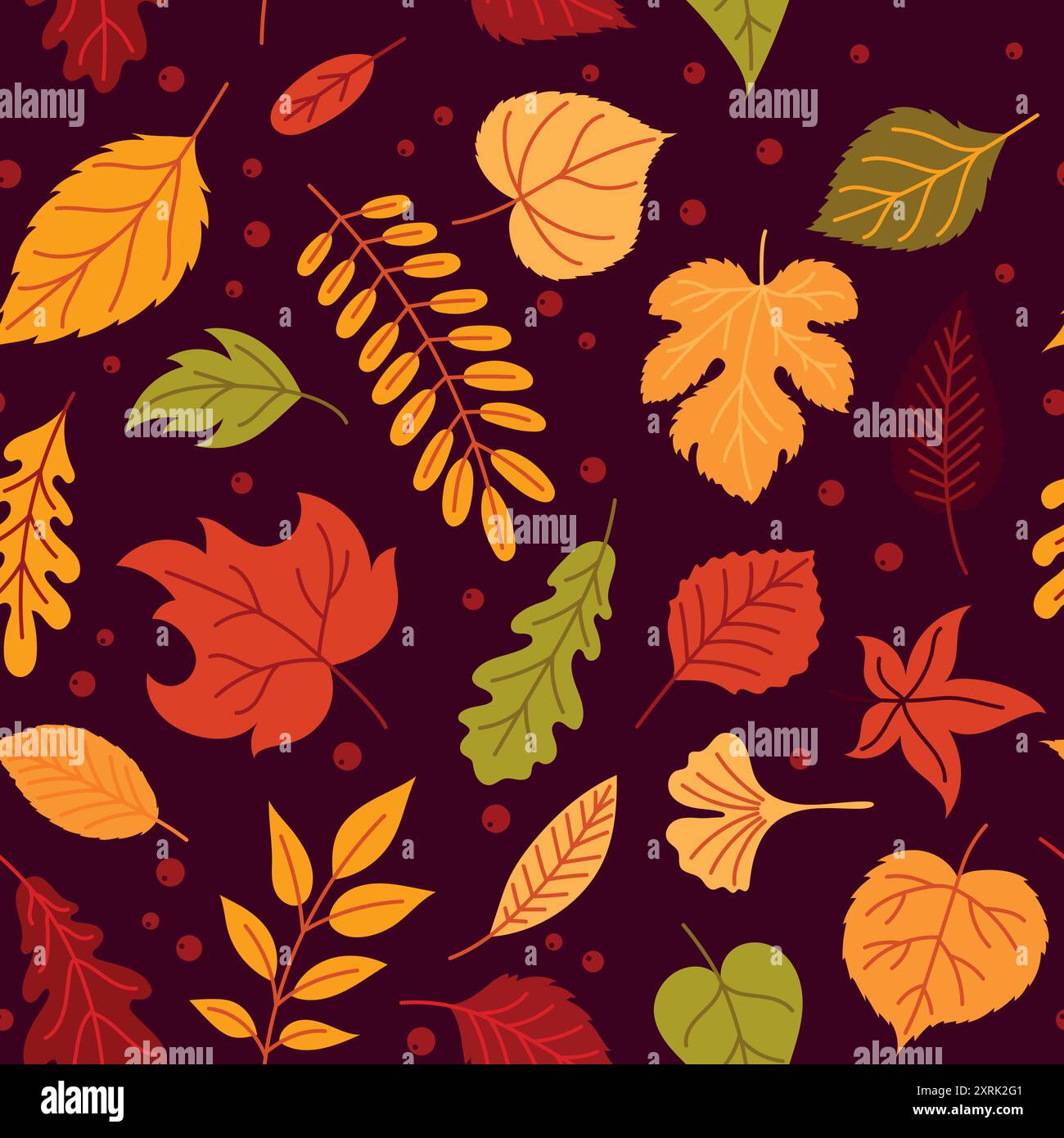 Modèle sans couture avec des feuilles d'automne sur un fond sombre Illustration de Vecteur