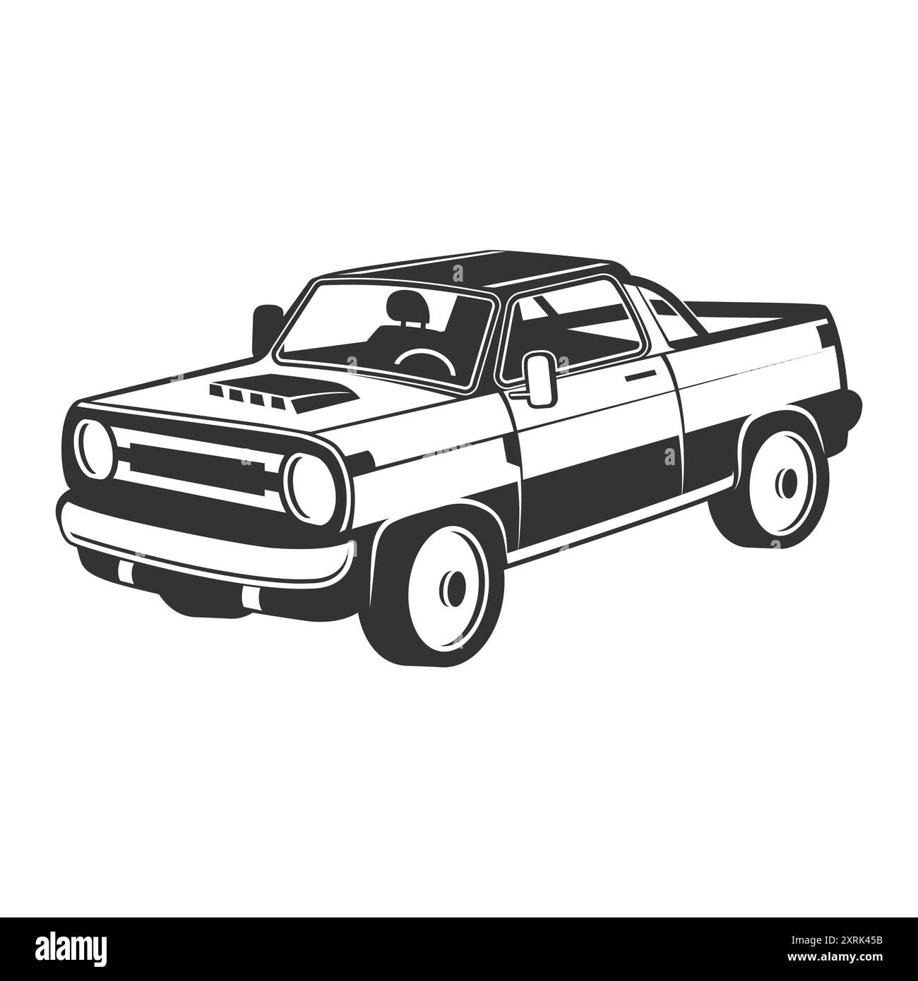Design rétro classique de voiture vintage. Silhouette vectorielle. Élément de design pour logo, signe, emblème. Camionnette américaine. Illustration de Vecteur