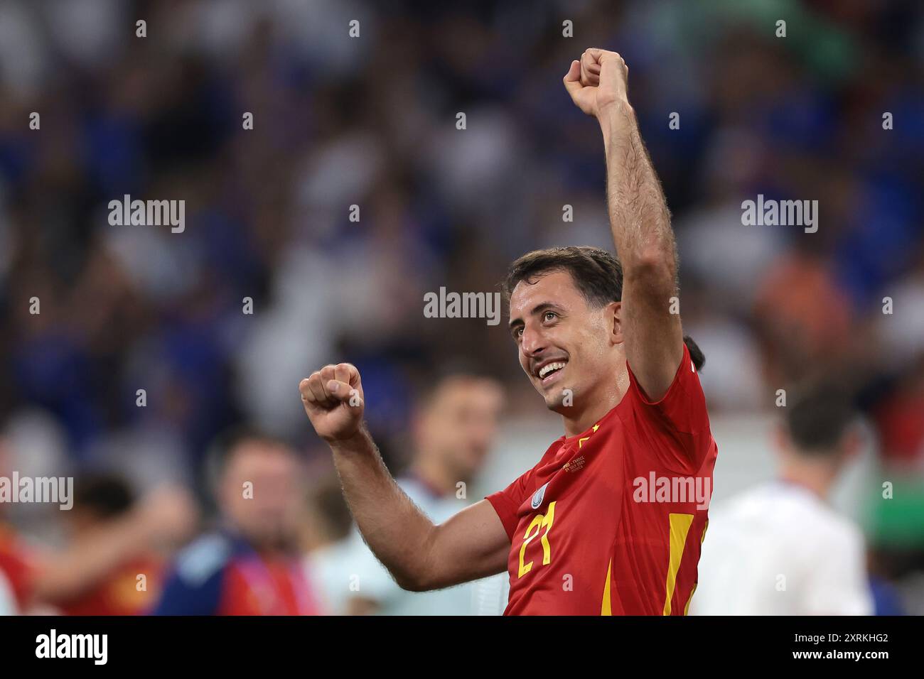 Munich, Allemagne, 9 juillet 2024. Mikel Oyarzabal, d’Espagne, célèbre la victoire de 2-1 après le sifflet final de la demi-finale des Championnats d’Europe de l’UEFA à l’Allianz Arena, Munich. Le crédit photo devrait se lire : Jonathan Moscrop / Sportimage Banque D'Images