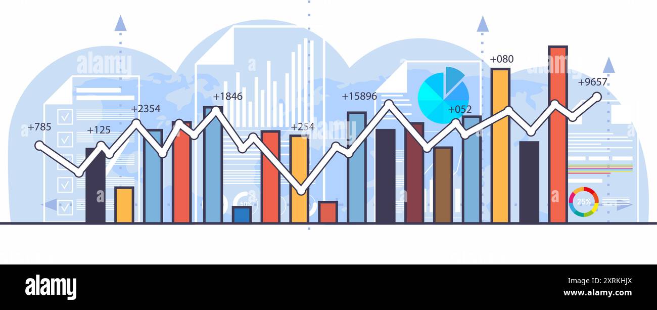 Technologie financière et analyse commerciale. Illustration virtuelle de la science du Big Data. Vecteur général Illustration de Vecteur