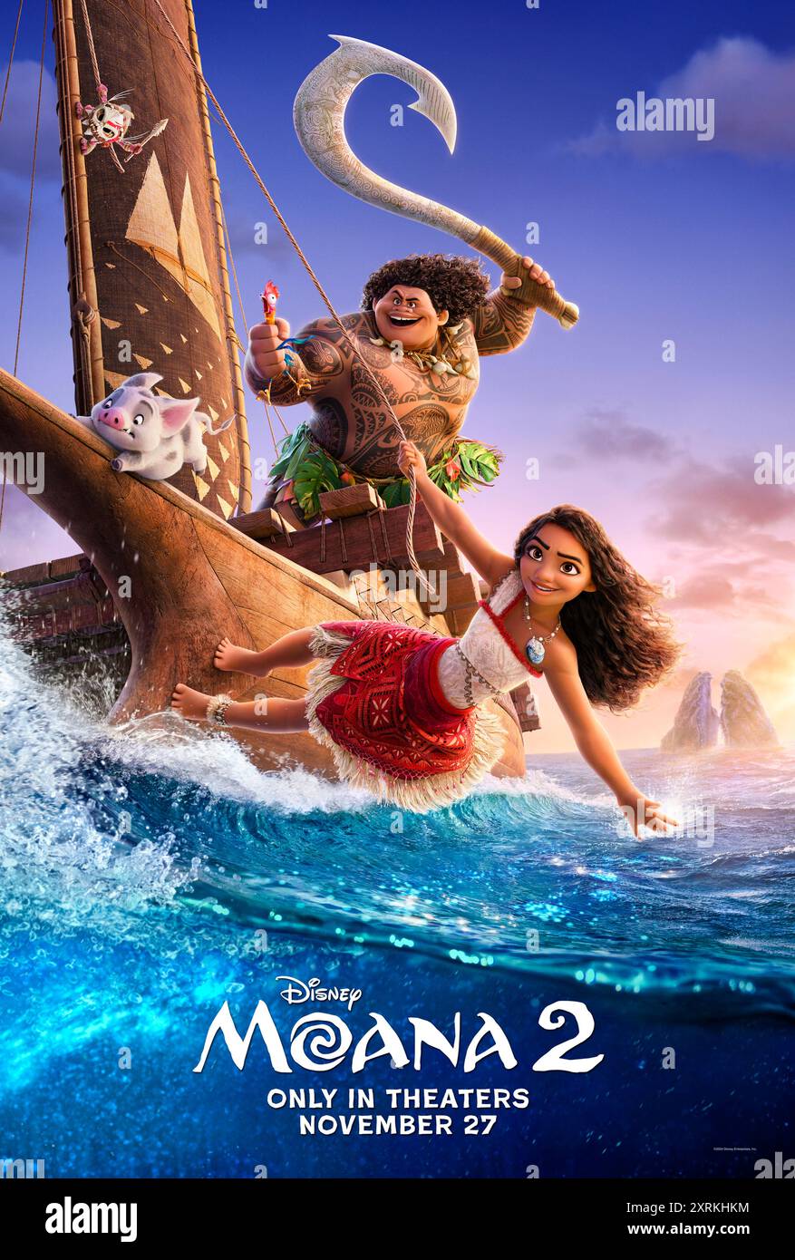 Moana 2 (2024) réalisé par David G. Derrick Jr. et mettant en vedette Auli'i Cravalho, Dwayne Johnson et Alan Tudyk. Après avoir reçu un appel inattendu de ses ancêtres orienteurs, Moana voyage dans les mers lointaines de l'Océanie et dans des eaux dangereuses et perdues depuis longtemps pour une aventure unique à tout ce qu'elle a jamais connu. Affiche US Advance ***USAGE ÉDITORIAL SEULEMENT***. Crédit : BFA / Walt Disney Studios Banque D'Images