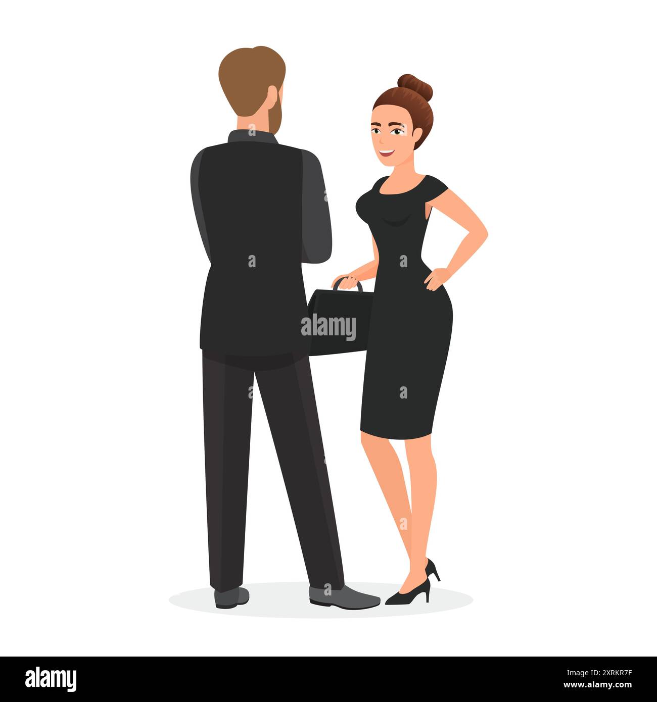 Deux professionnels de bureau ont participé à des discussions, partagé des idées liées au travail et collaboré à des projets. Concept de communication d'entreprise, travail d'équipe et illustration vectorielle de partenariat. Illustration de Vecteur