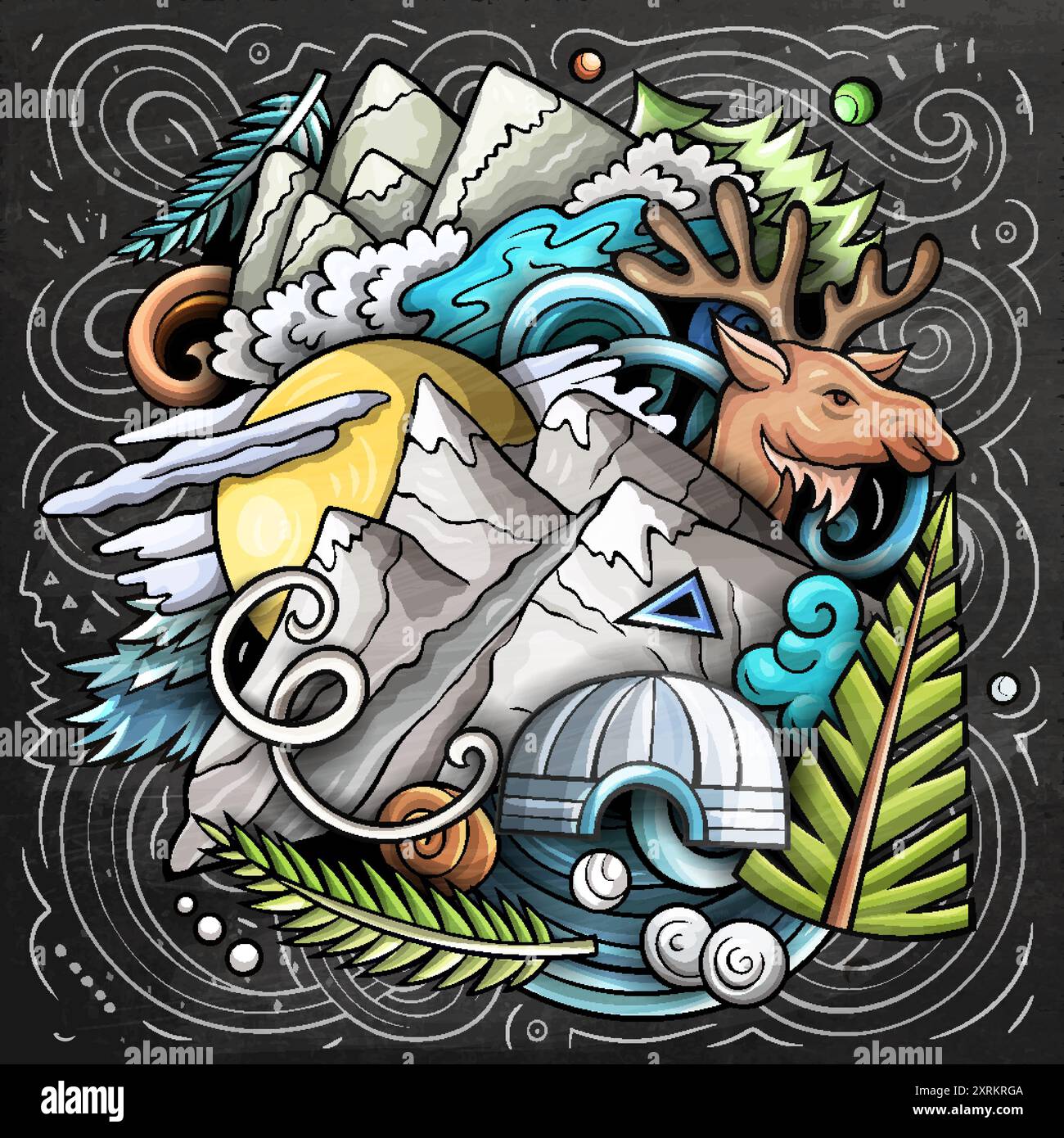 Dessin animé Alaska dessiné à la main illustration de doodle Illustration de Vecteur