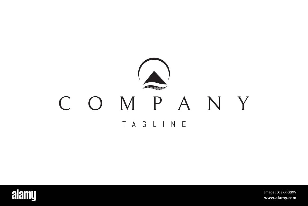 Logo vectoriel avec une image abstraite d'une montagne sur la rive de la rivière. Illustration de Vecteur