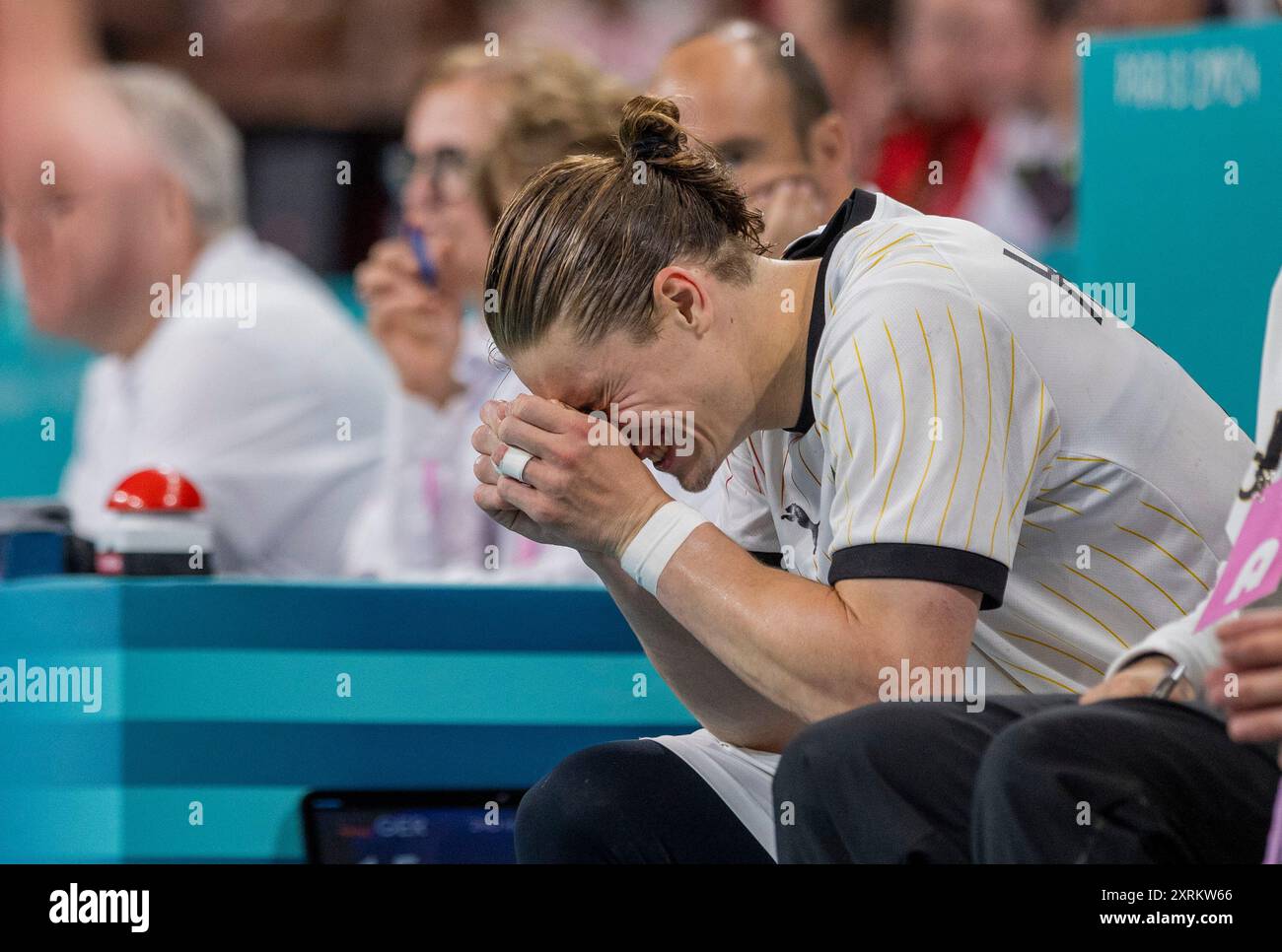 Paris, France. 11 août 2024. JURI Knorr (GER) Paris 2024 Jeux Olympiques Allemagne vs Danemark Handball Men's Gold Medal match Olympische Spiele 11.08.2024 crédit : Moritz Muller/Alamy Live News Banque D'Images