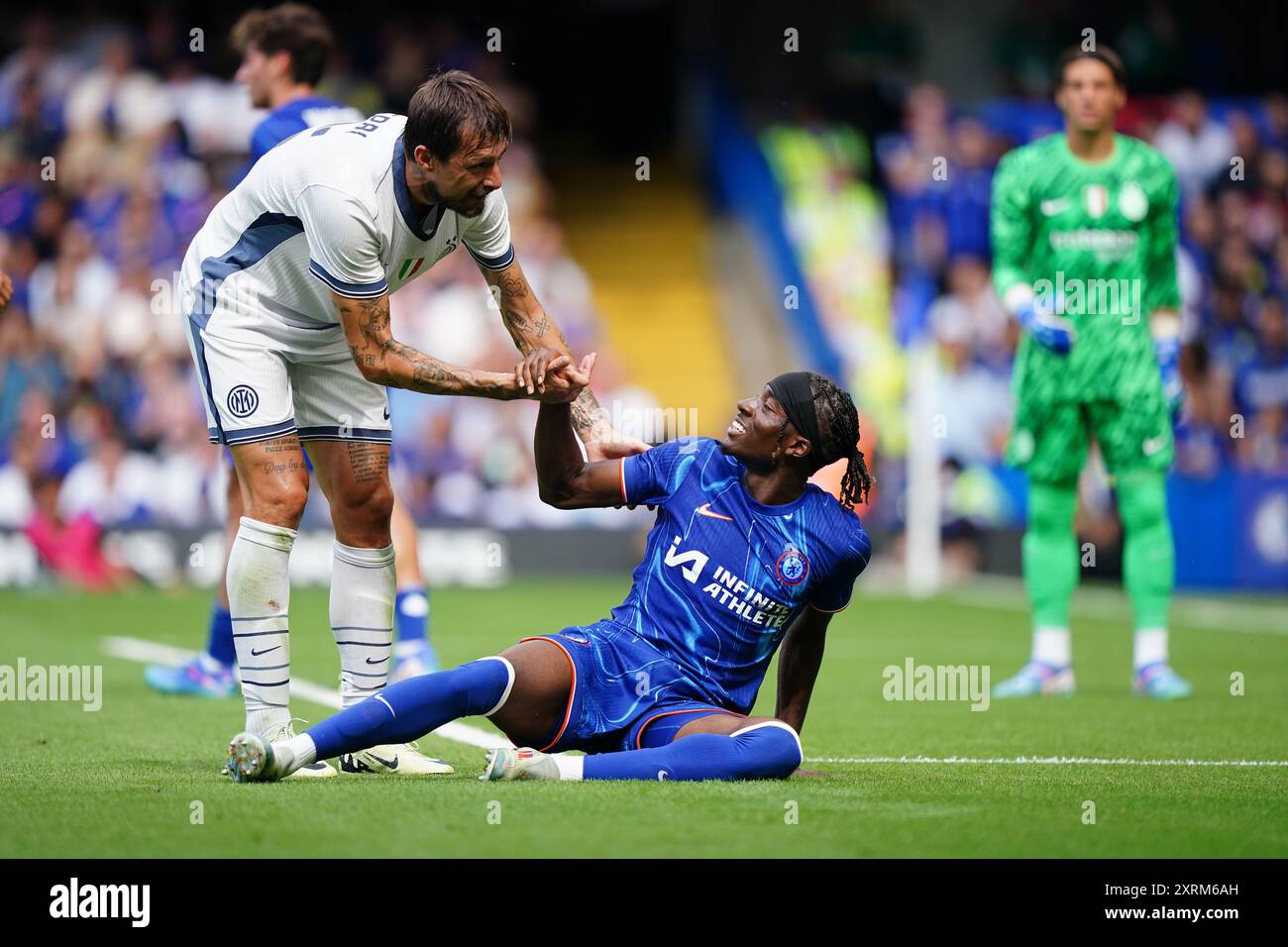 Noni Madueke de Chelsea lors du match amical de pré-saison à Stamford Bridge, Londres. Date de la photo : dimanche 11 août 2024. Banque D'Images