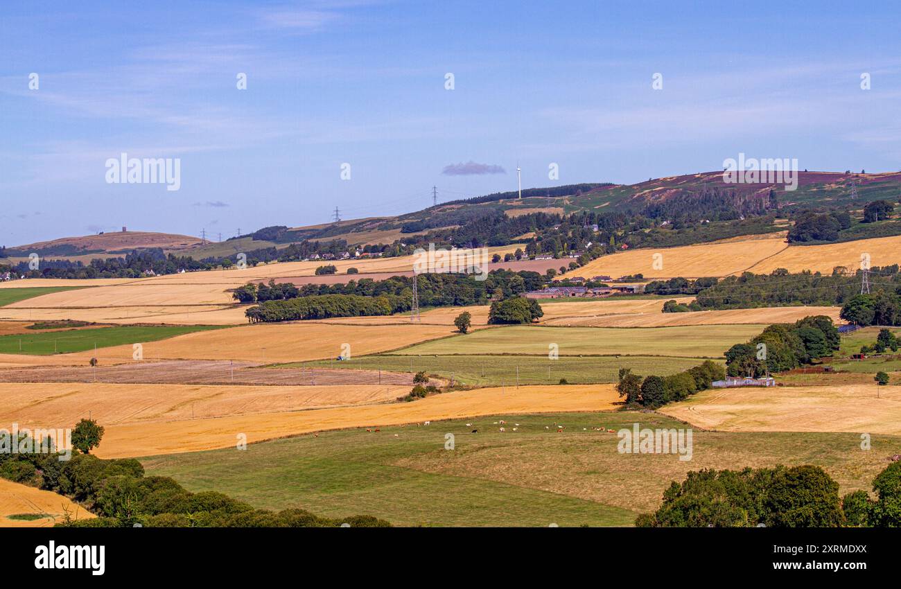 Dundee, Tayside, Écosse, Royaume-Uni. 11 août 2024. Météo britannique : le soleil chaud d'août crée des vues magnifiques sur les collines de Dundee Sidlaw et la vallée de Strathmore en Écosse. Crédit : Dundee Photographics/Alamy Live News Banque D'Images