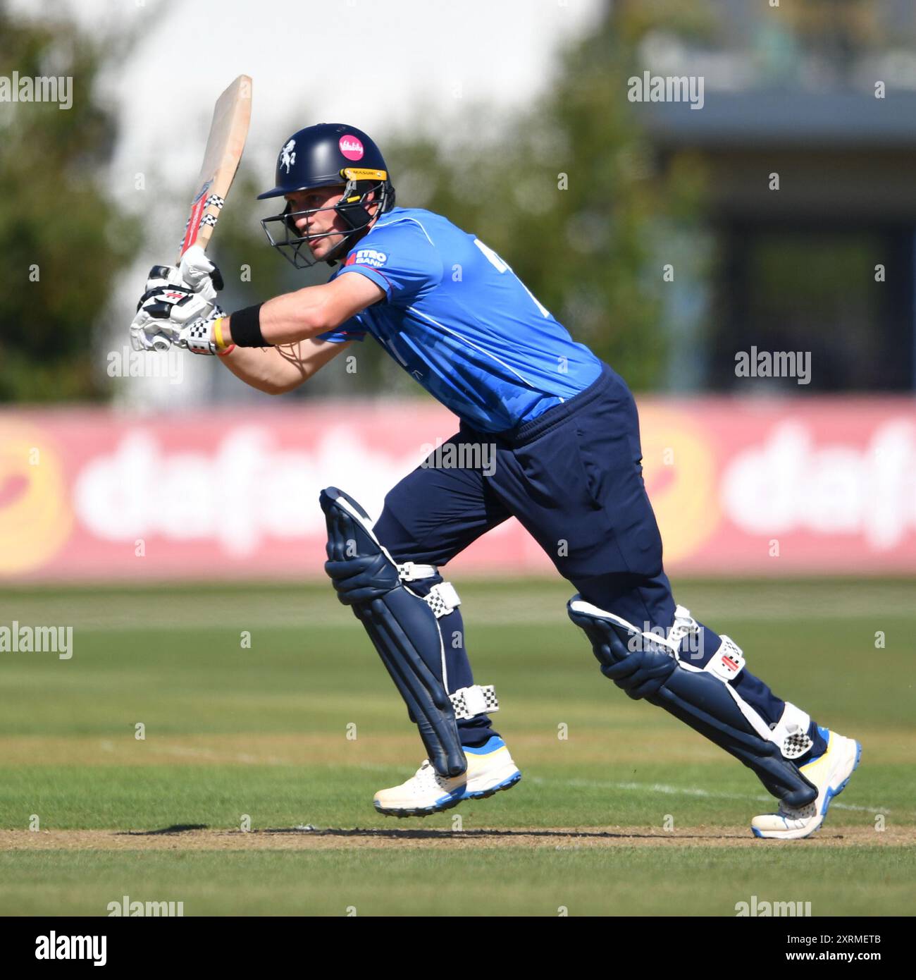 Canterbury, Angleterre. 11 août 2024. Harry Finch bat lors de la rencontre de la Metro Bank One Day Cup entre Kent Spitfires et Durham au Spitfire Ground, St Lawrence à Canterbury. Kyle Andrews/Alamy Live News. Banque D'Images