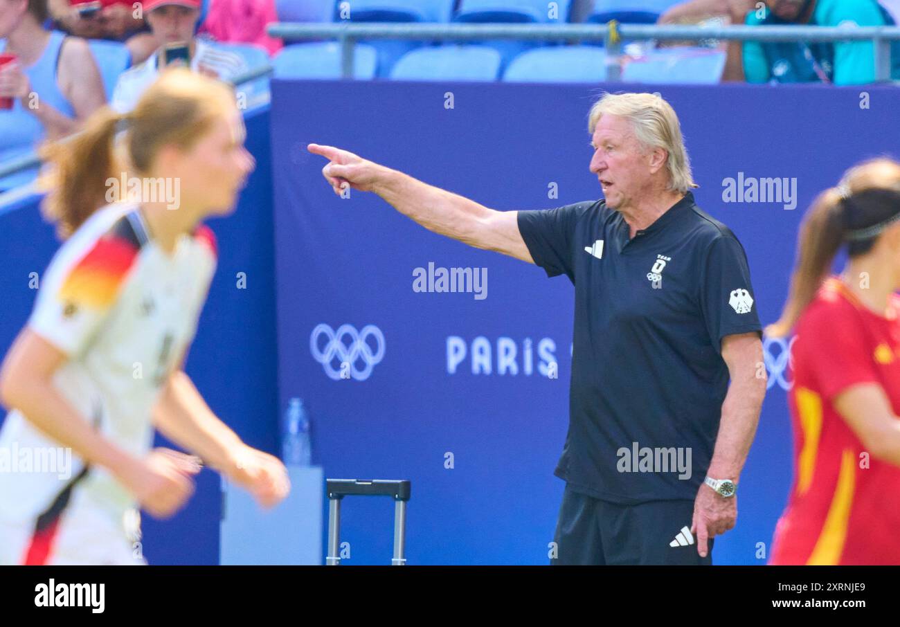 Horst Hrubesch, entraîneur, team manager DFB Women, Bundestrainer, Chef-entraîneur DFB Frauen, au match féminin pour la médaille de bronze olympique ALLEMAGNE - ESPAGNE au stade de Lyon à Lyon le 9 août 2024 à Lyon, France. Photographe de la saison 2024/2025 : Peter Schatz Banque D'Images