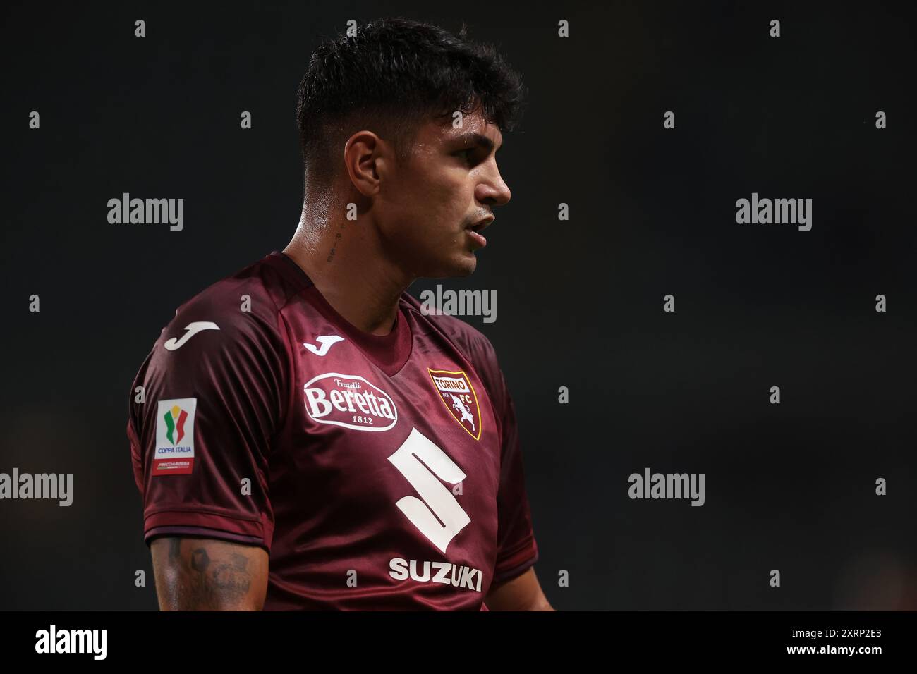 Turin, Italie. 11 août 2024. Une lecture de tatouage “Still Rise” est vue sur le cou de Raoul Bellanova du Torino FC lors du match de la Coppa Italia au Stadio Grande Torino, Turin. Le crédit photo devrait se lire : Jonathan Moscrop/Sportimage crédit : Sportimage Ltd/Alamy Live News Banque D'Images
