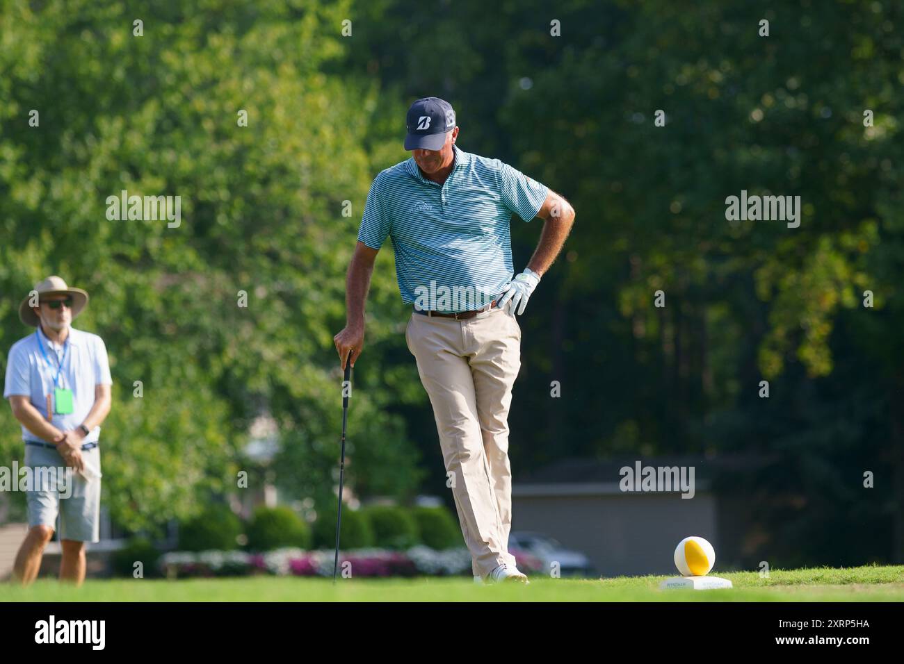 Greensboro, Caroline du Nord, États-Unis. 11 août 2024. MATT KUCHAR réagit à son tir lors du Wyndham Championship 2024 au Sedgefield Country Club à Greensboro, Caroline du Nord. (Crédit image : © Josh Brown/ZUMA Press Wire) USAGE ÉDITORIAL SEULEMENT! Non destiné à UN USAGE commercial ! Crédit : ZUMA Press, Inc/Alamy Live News Banque D'Images